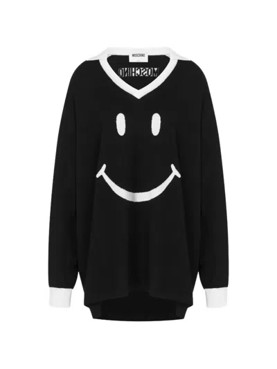 Moschino X Smiley Intarsia-knit Sweater In Black