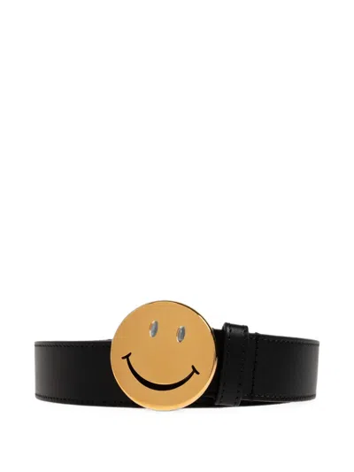 Moschino X Smiley Leather Belt In Gold