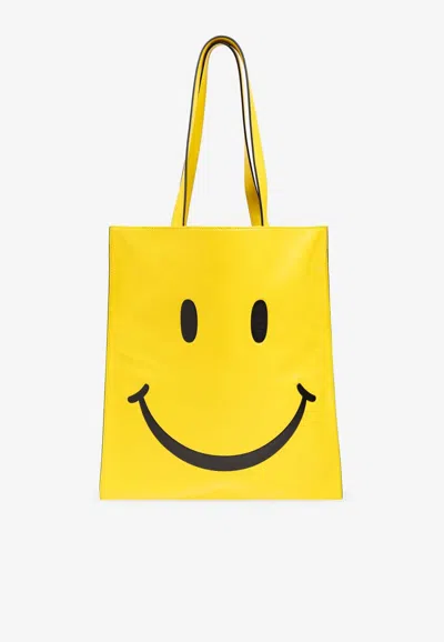 Moschino X Smiley Leather Tote Bag In Yellow