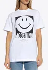 Moschino Crew Neck Smiley Print Graphic T-shirt Straight Hem In White