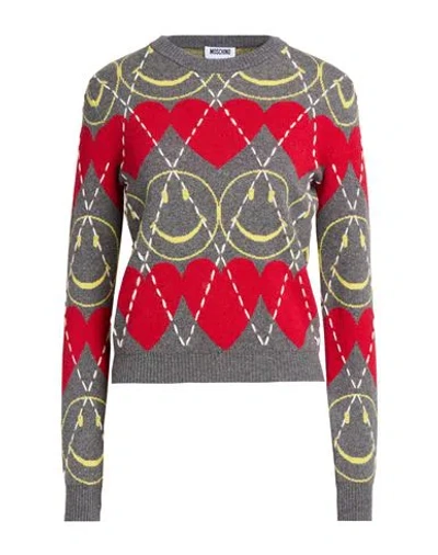 Moschino X Smiley World Woman Sweater Grey Size 10 Wool, Polyamide, Viscose, Cashmere, Acrylic In Multi