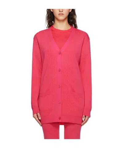 Moschino Y-neck Logo Cardigan In Red