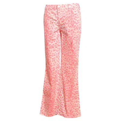 Pre-owned Moschino Y2k  Pink Leopard Print Low Rise 2000's Patterned Jeans - Flares