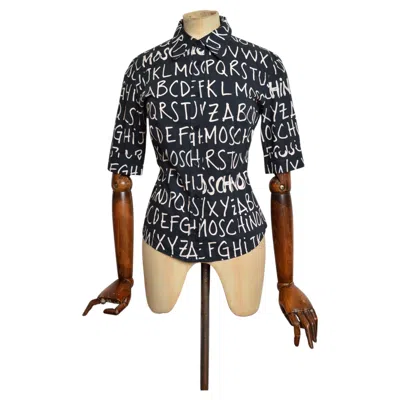 Pre-owned Moschino Y2k Vintage  Black Alphabet Letter Fitted Pattern Black 3/4 Sleeve Shirt