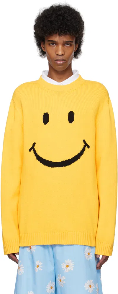 MOSCHINO YELLOW COTTON BLEND SMILEY SWEATER