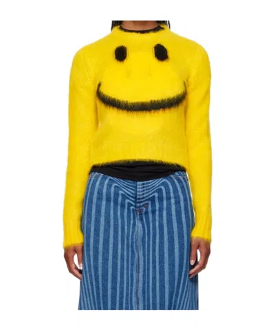 Moschino Mohair Blend Knit Crewneck Sweater In Yellow
