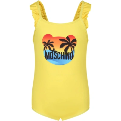 Moschino Kids' Yellow One-piece Swimsuit For Baby Girl With Logo
