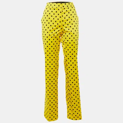 Pre-owned Moschino Yellow Polka Dot Cotton Straight Fit Trousers M