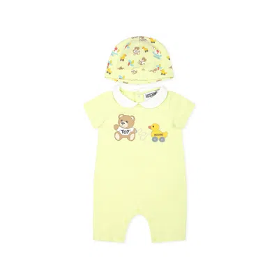 Moschino Yellow Romper Set For Babykids With Teddy Bear