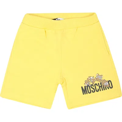 Moschino Yellow Shorts For Baby Boy With Teddy Bears And Logo