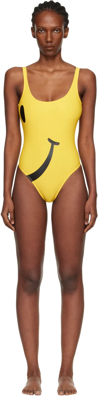 Moschino Yellow Smiley Lycra One-piece Swimsuit