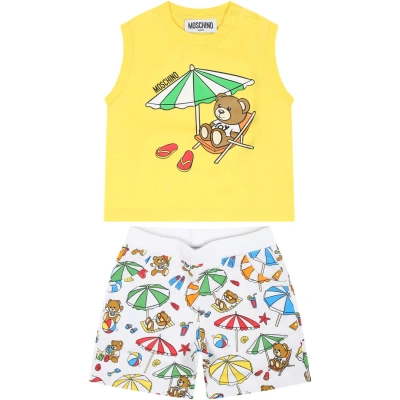 Moschino Yellow Sports Suit For Baby Boy With Teddy Bear