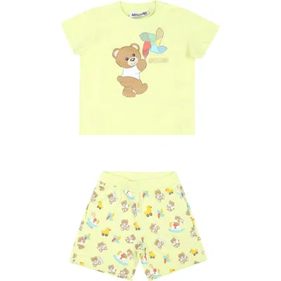 Moschino Kids' Yellow Suit For Baby Boy With Teddy Bear And Pinwheel