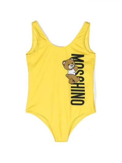 Moschino Kids' Yellow Swimsuit With Teddy Bear In Techno Fabric Girl