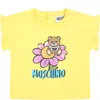 Moschino Yellow T-shirt For Baby Girl With Teddy Bear And Flowers In Yellow