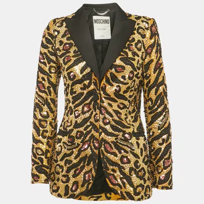 Pre-owned Moschino Yellow/black Embellished Jacket S