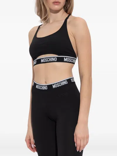 Moschino Z-logo Cut-out Crop Top In Black