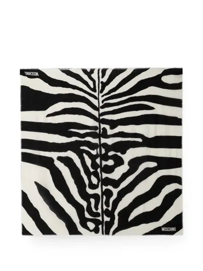 Moschino Zebra-print Frayed-edge Wool Scarf In Purple