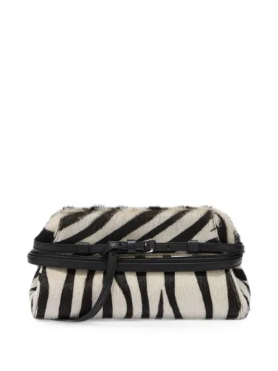 Moschino Zebra-print Leather Clutch Bag In White