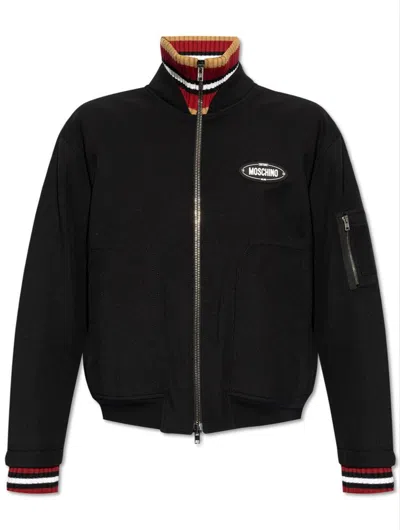 Moschino Logo-appliqué Twill Bomber Jacket In Black