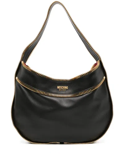 Moschino Zip-detail Leather Shoulder Bag In Black