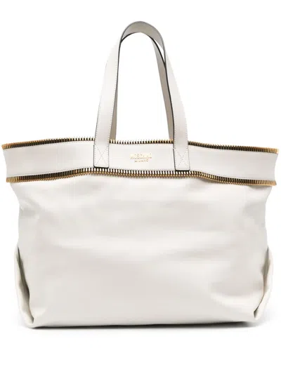 Moschino Exposed-zip Detail Leather Tote Bag In White