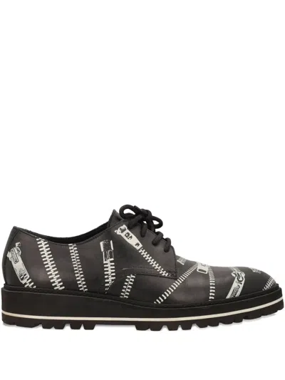 Pre-owned Moschino Zip-print Derby Shoes In Black