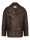 Moschino Zip-up Leather Jacket In Brown