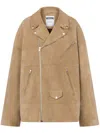 Moschino Zip-up Suede Biker Jacket In Neutrals