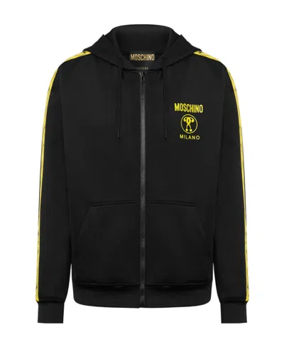 Moschino Zipped Drawstring Hoodie In Black