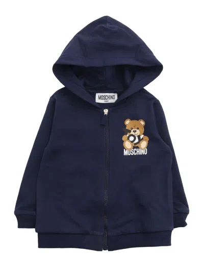 Moschino Babies' Zipped Hoodie In Blue