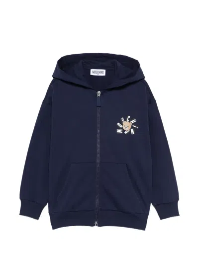 Moschino Kids' Zipped Hoodie In Blue