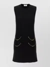 Moschino Zipper Pocket Scalloped Sleeveless Dress In Black