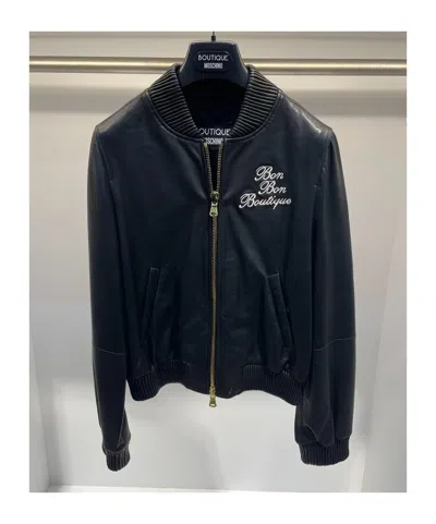 Moschino Zippered Long-sleeved Casual Jacket In Black
