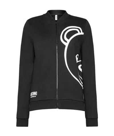 Moschino Zippered Long-sleeved Hoodie In Black