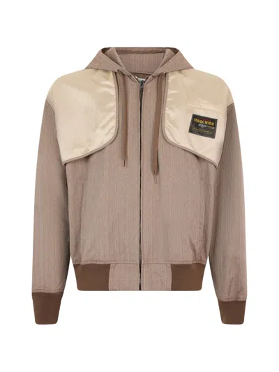 Moschino Zip-up Panelled Hooded Jacket In Brown