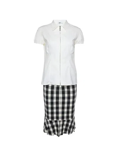 Pre-owned Moschino Zip-up Top And Midi Skirt Set (set Of Two) In White