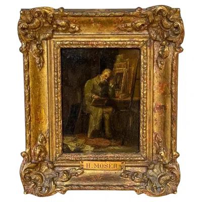 Pre-owned Moser 19th C. Barbizon School Painting, Artist In His Studio, By H.  In Brown