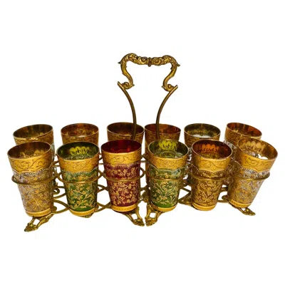Pre-owned Moser 19th Century  Gilt Encrusted Cocktail Set With Caddy & 12 Glasses. C. 1880 In Gold