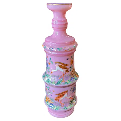 Pre-owned Moser Antique 19th Century  Bohemian Pink Opaline Enameled Bedside Carafe