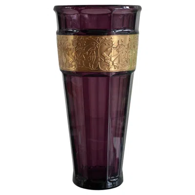 Pre-owned Moser Antique  Art Nouveau Amethyst Vase With Gilded Gold Freize In Purple