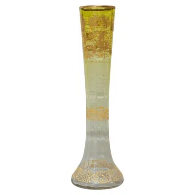 Pre-owned Moser Antique  Flared Yellow To Clear Crystal Vase With Ornate Gilding