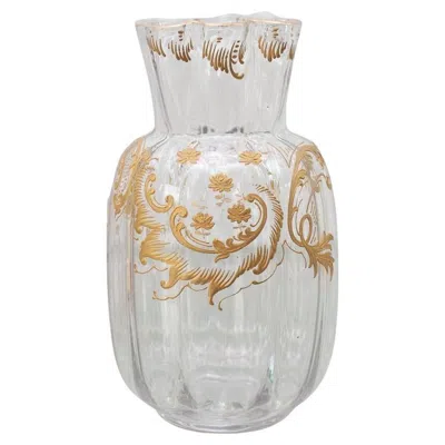 Pre-owned Moser Antique  Round Crystal Vase With Ornate Gilding In Transparent