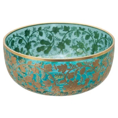 Pre-owned Moser Antique  Turquoise Crystal Bowl With Heavy Floral Gilding In Transparent