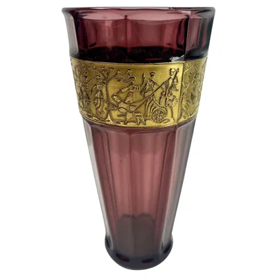 Pre-owned Moser Art Deco  & Söhne Carlsbad Glass Vase With Relief-cut Panel In Brown