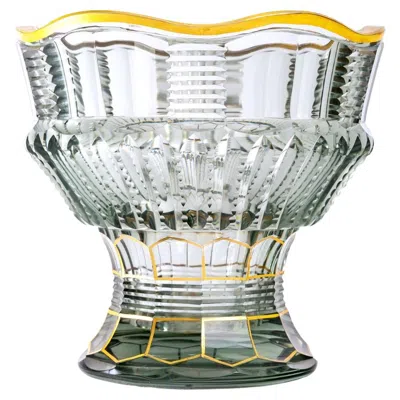 Pre-owned Moser Bohemian Crystal Vase, Transparent & Gold Highlights, Maison , Art Deco In Gray