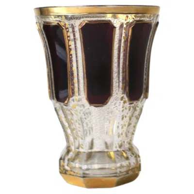 Pre-owned Moser Bohemian Red Burgundy And Gold Vase
