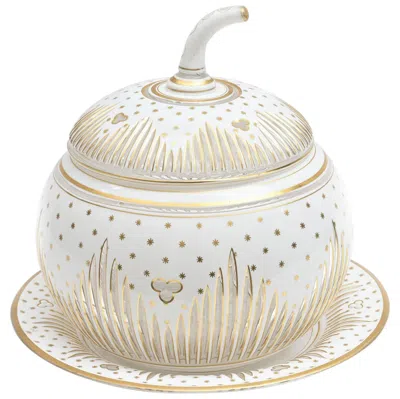 Pre-owned Moser Cinderella's Tureen.  Cased White Crystal & 24karat Gold Centerpiece