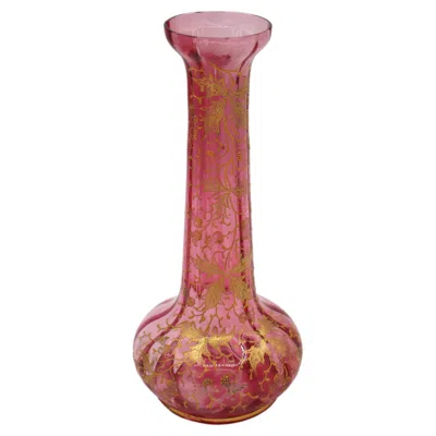 Pre-owned Moser Circa 1890 Bohemian  Gilt Decorated Cranberry Vase In Pink
