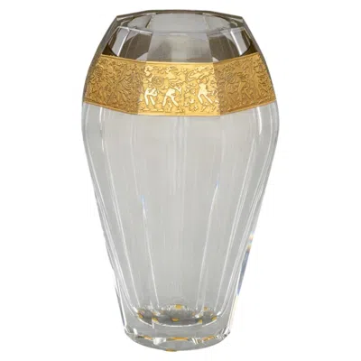 Pre-owned Moser "diva" Oroplastic Cut Crystal Vase In Transparent